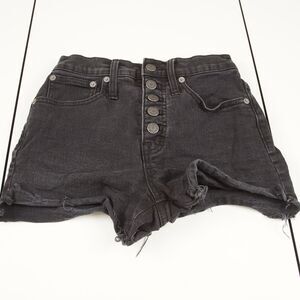 Madewell High Rise Denim Button Fly Distressed Black Boyshorts Womens Sz 23